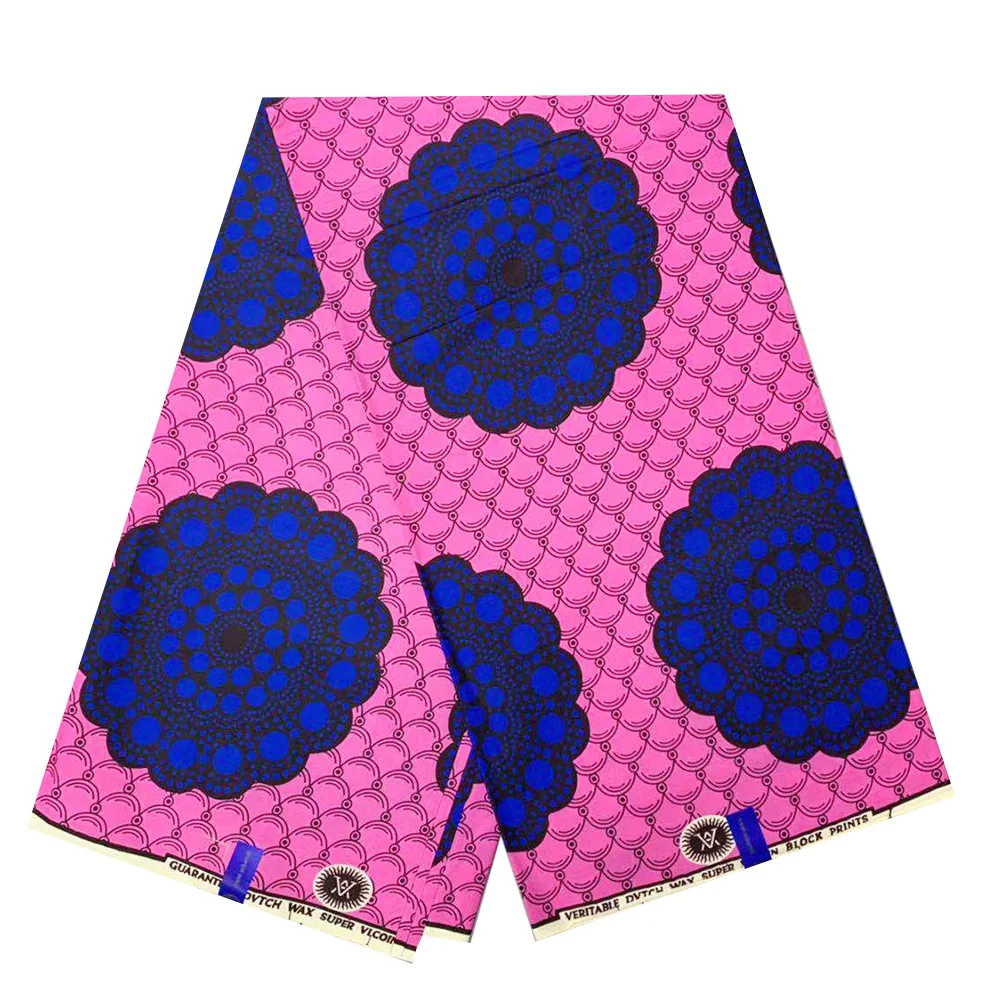 

Новая ткань из Анкары, 6 ярдов, розовые материалы с Африканским восковым принтом для юбки макси, 100% хлопок, традиционный стиль Анкары для жен...