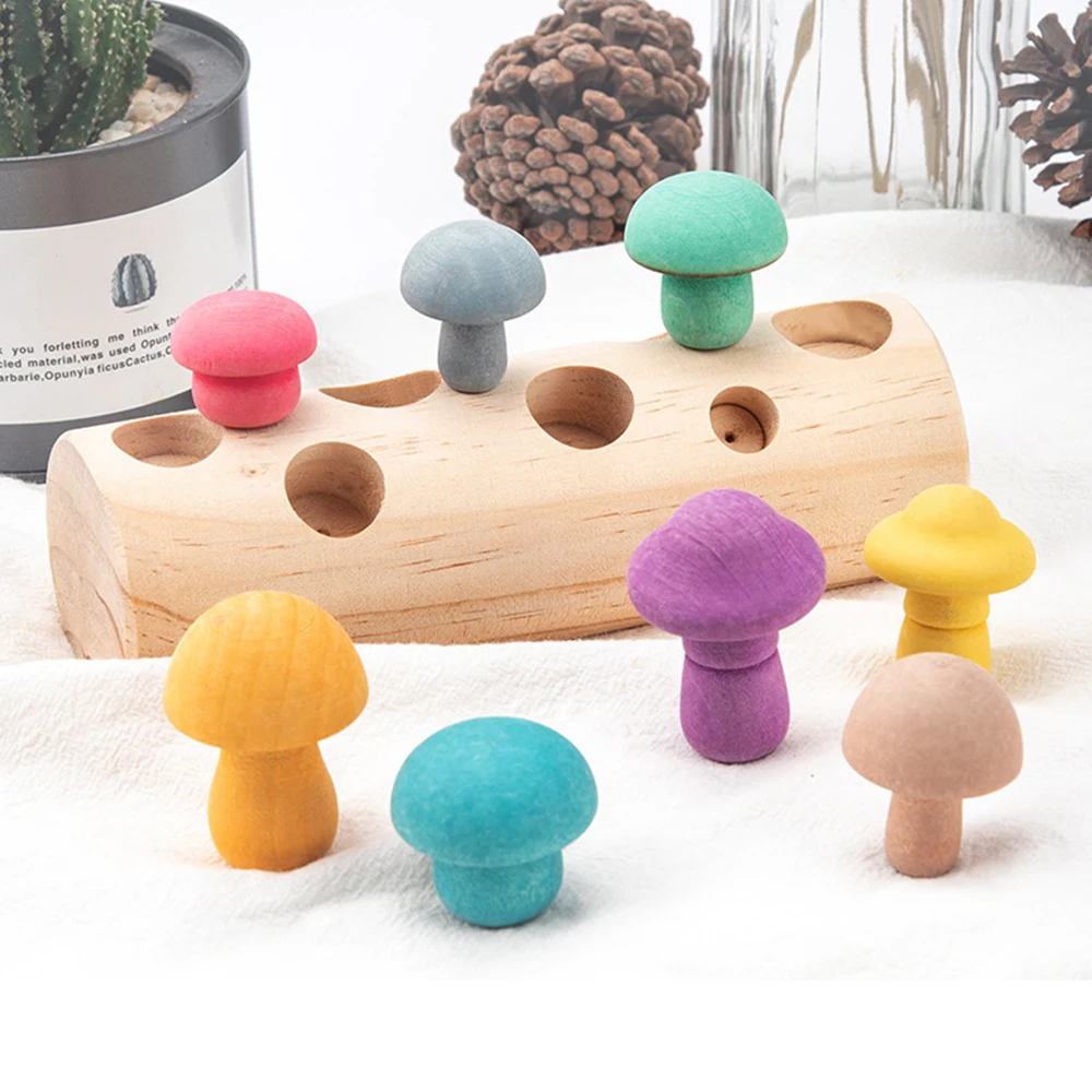 

Деревянные игрушки Монтессори, Цветные Грибы, размер, сортировка, игра для детей, развивающие материалы, обучающие игрушки для мелкой мотор...