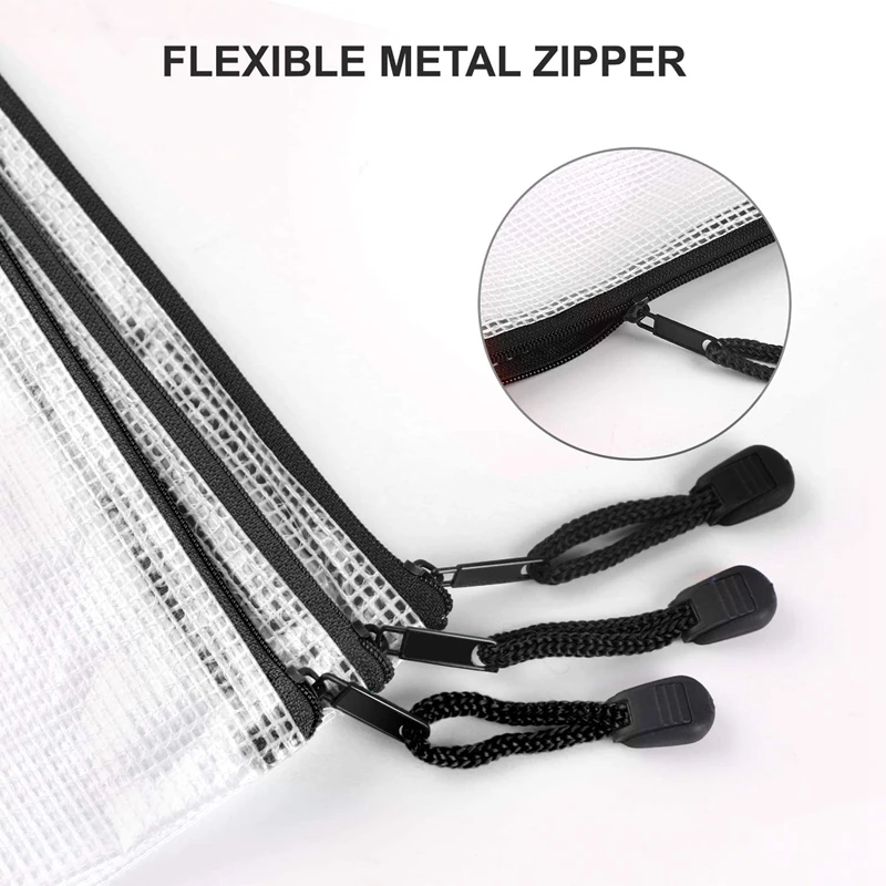 

18 Pack 8 Sizes Zipper Mesh Pouch, Waterproof Zipper File Bags Document Pouch Multipurpose Travel Bags(Black)