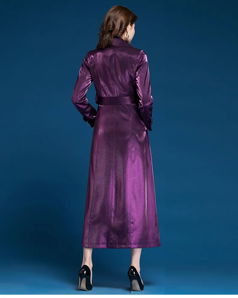Spring Fall Fashion Women Single Breasted Sash Bow Purple Long Trench Coat Womens Overcoat Suit Collar Woman Windbreaker | Женская