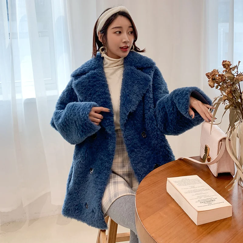 

S-XL plus size fuax fur coat female double breasted thicker warm fur coats winter woolen fur outerwear warm jackets QJ01