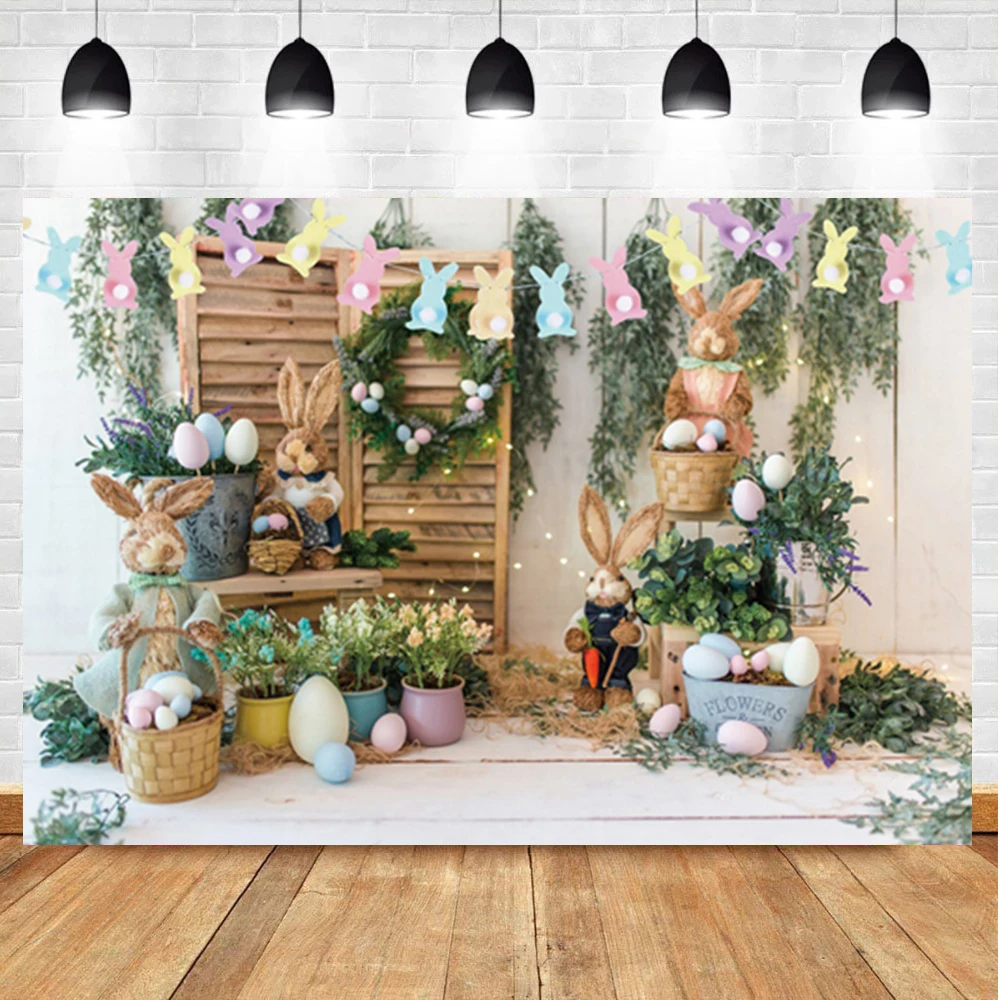 Laeacco Easter Background Spring Baby Show Birthday Portrait Cute Bunny Egg Flowers Custom Photographic Backdrop For Photo Studi