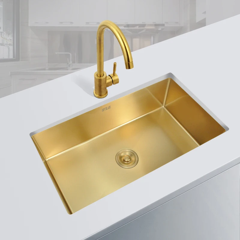nano 304 stainless steel golden kitchen sink under table full size basin single sink thickened handmade small to large sink free global shipping