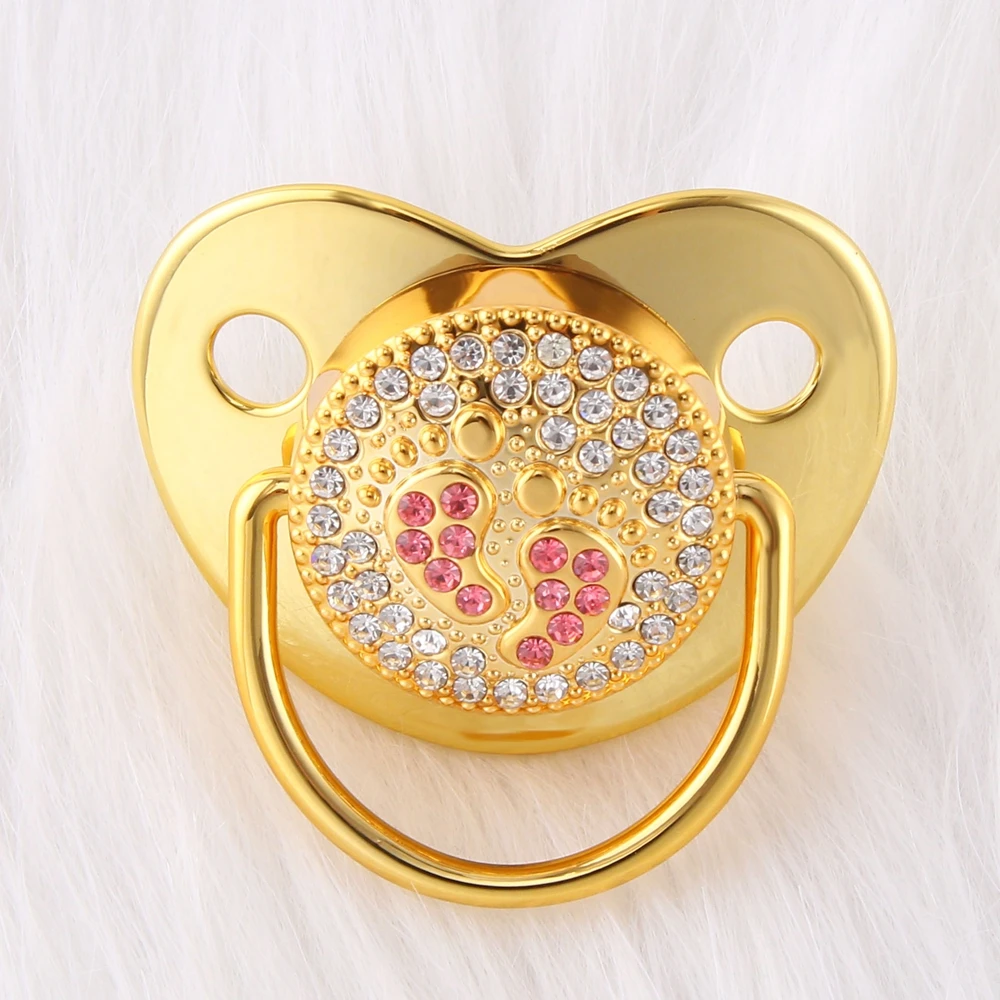 

Cartoon Footprint Shape Golden Bling Baby Pacifier Newborn Baby Boy Girl Dummy Nipples Silicone Orthodontic Soother 0-18 Months