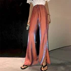Женские брюки с завышенной талией, с широкими штанинами, легкие, повседневные, уличные, с разрезом, лето 2021