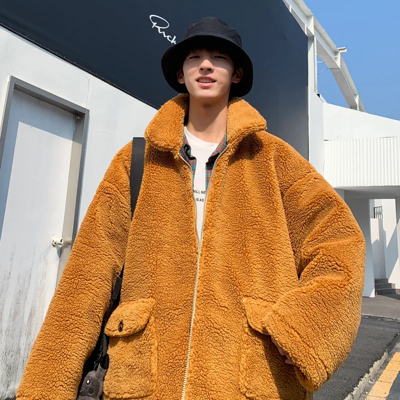Winter Lamb Fur Jacket Men's Warm Thick Parka Men Fashion Solid Color Casual Coat Man Loose Cotton Jacket Male Clothes Overcoat