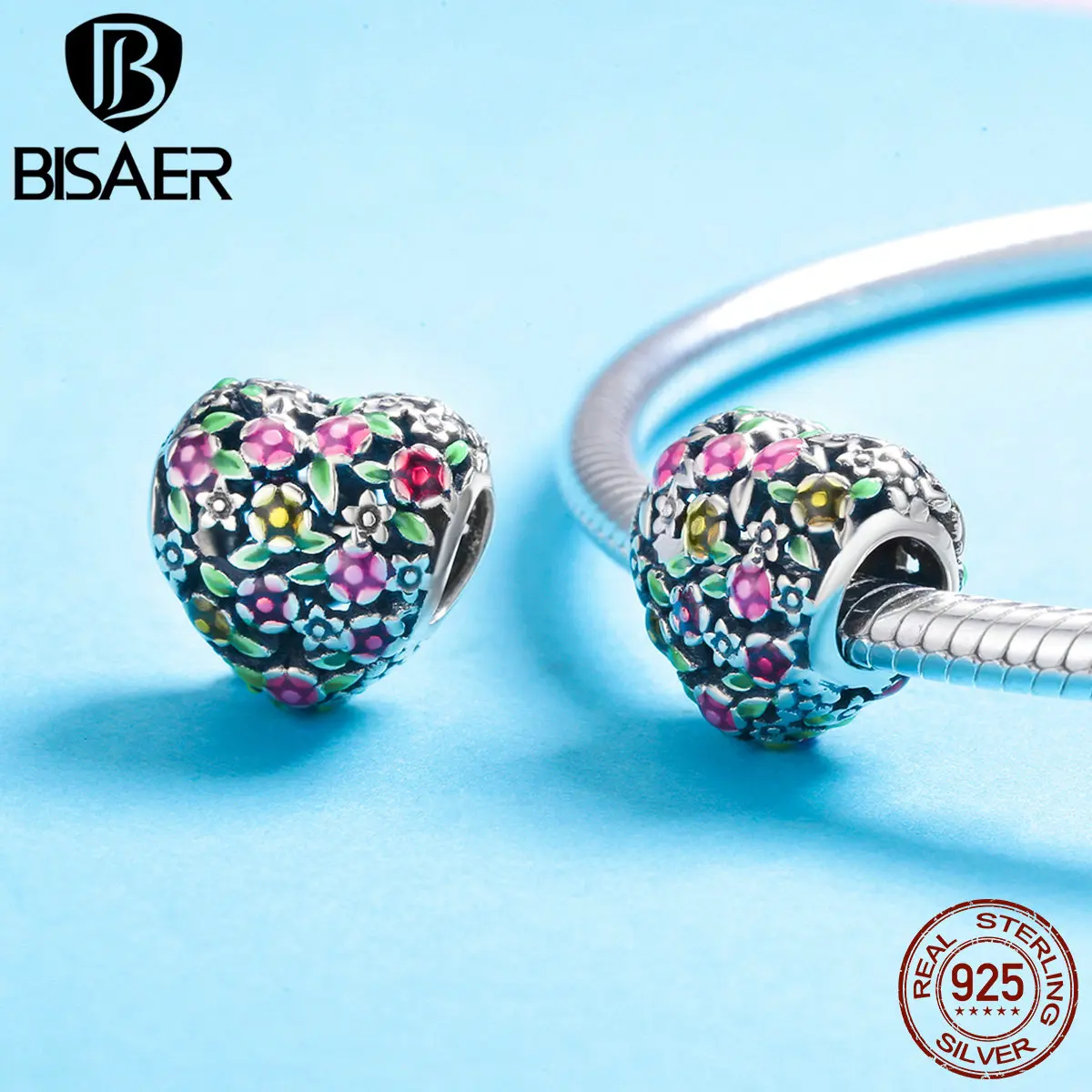 BISAER Аутентичные 925 пробы Серебряная долина цветов куст эмаль талисманы подходят для оригинального браслета для женщин Лето Gfit GXC646