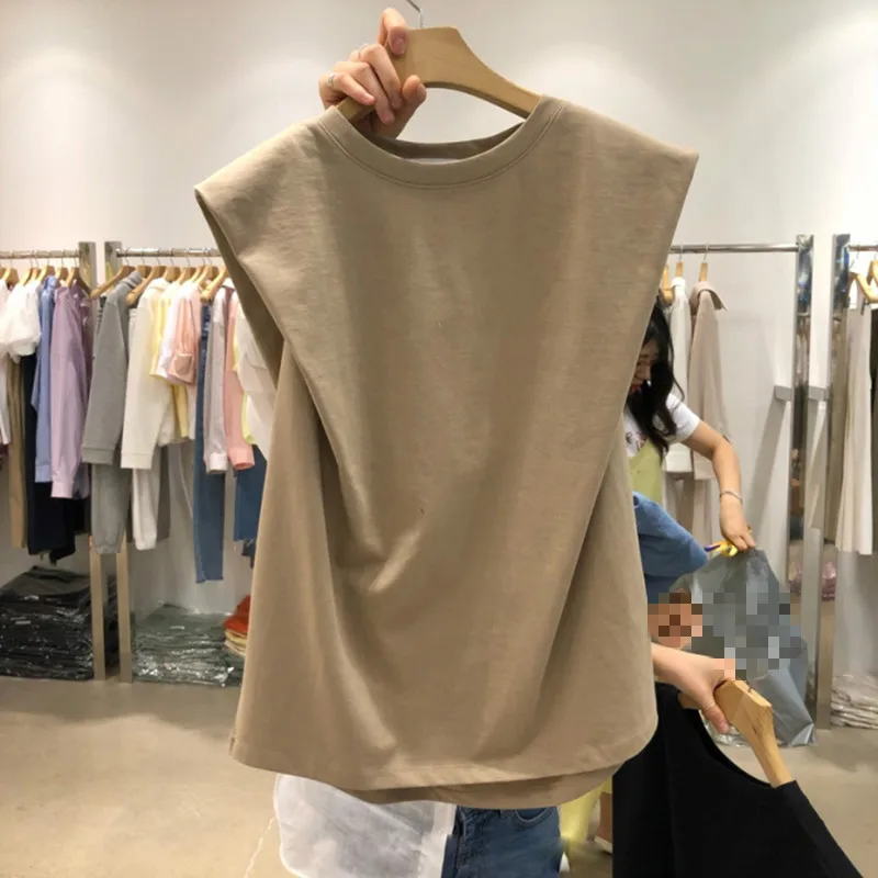 

Sleeveless T Shirts Women Summer 2020 New Arrival Korean O Neck Basic Tees Solid Casual Cotton Female Tops