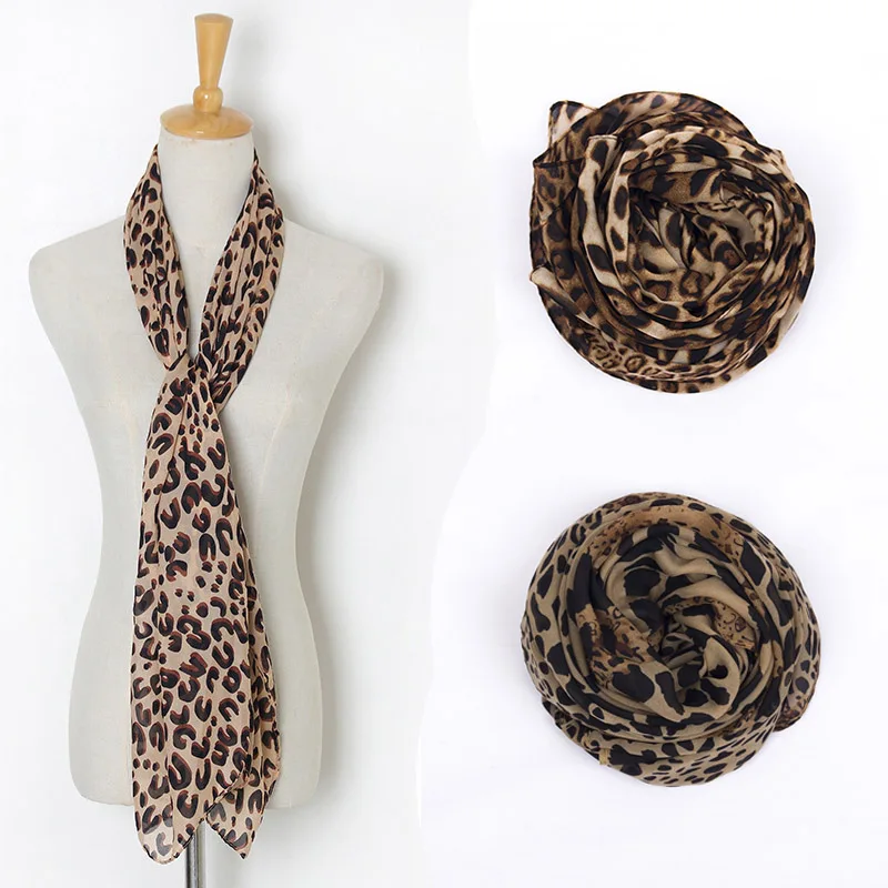 Модный Леопардовый шифоновый шарф Женский Универсальный мягкий Повседневный
