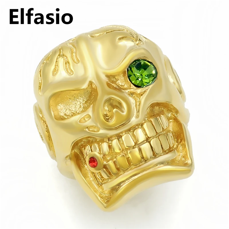 Мужское Золотое кольцо из нержавеющей стали с большим черепом