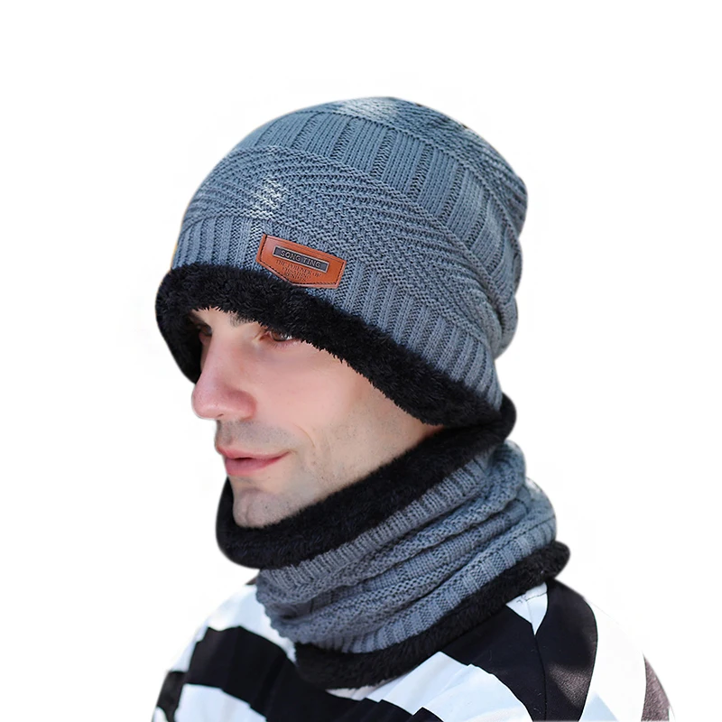 Теплые зимние головные уборы для мужчин и женщин Beanie подарки набор шарфов Skullies Beanies бархатная утолщенная шерстяная вязаная шапка-маска