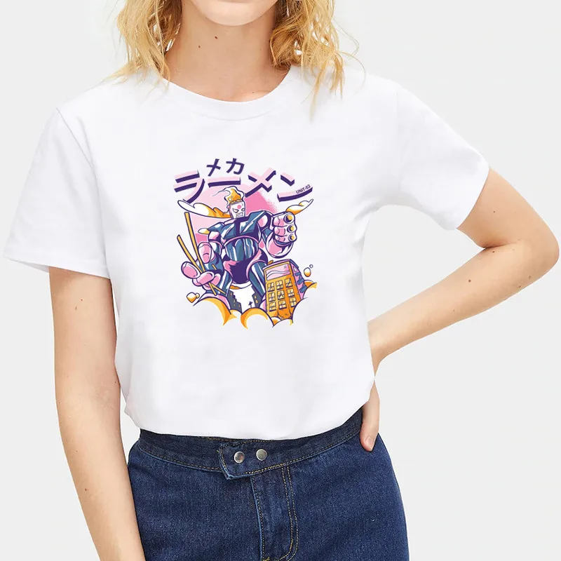 Qlychee Harajuku Мультфильм принт в виде робота женская футболка Топ Тройники короткий