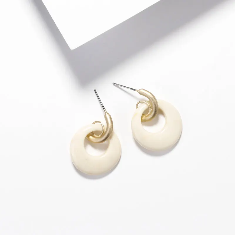 Beige Resin AENSOA этнические деревянные геометрические круглые овальные квадратные висячие серьги винтажные коричневые массивные серьги из акриловой смолы модные ювелирные изделия - Окраска металла: Beige Resin