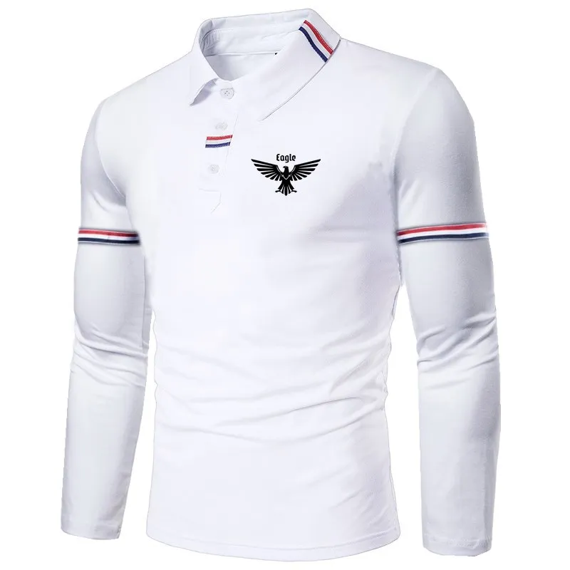 

Brand new men's long-sleeved casual polo shirts Fall new printed polo shirts