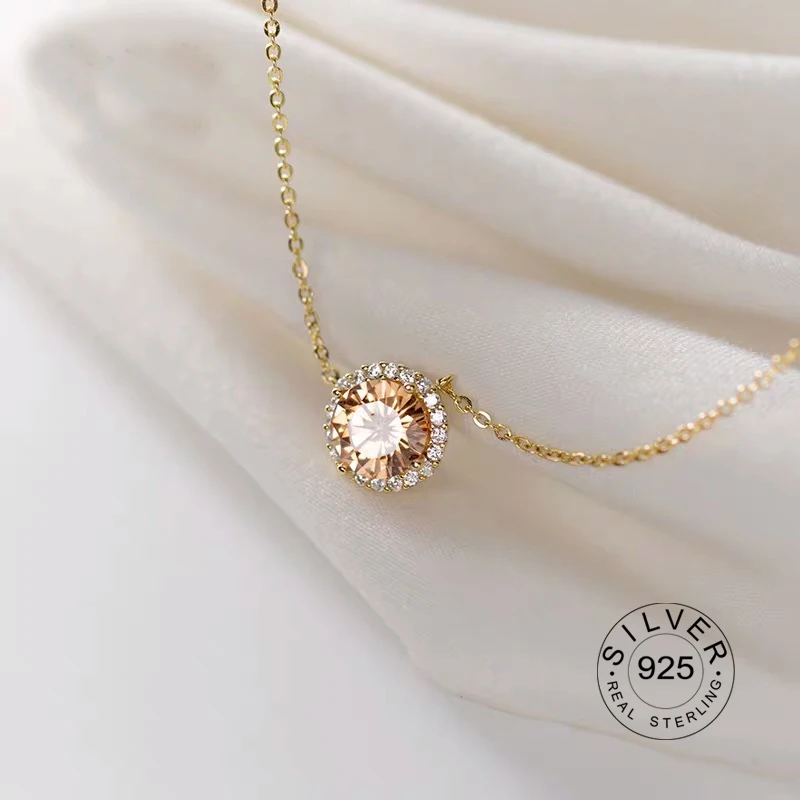 

Минималистичное ожерелье с подвеской из настоящего стерлингового серебра 925 пробы с круглым цирконием, изящные минималистичные ювелирные ...