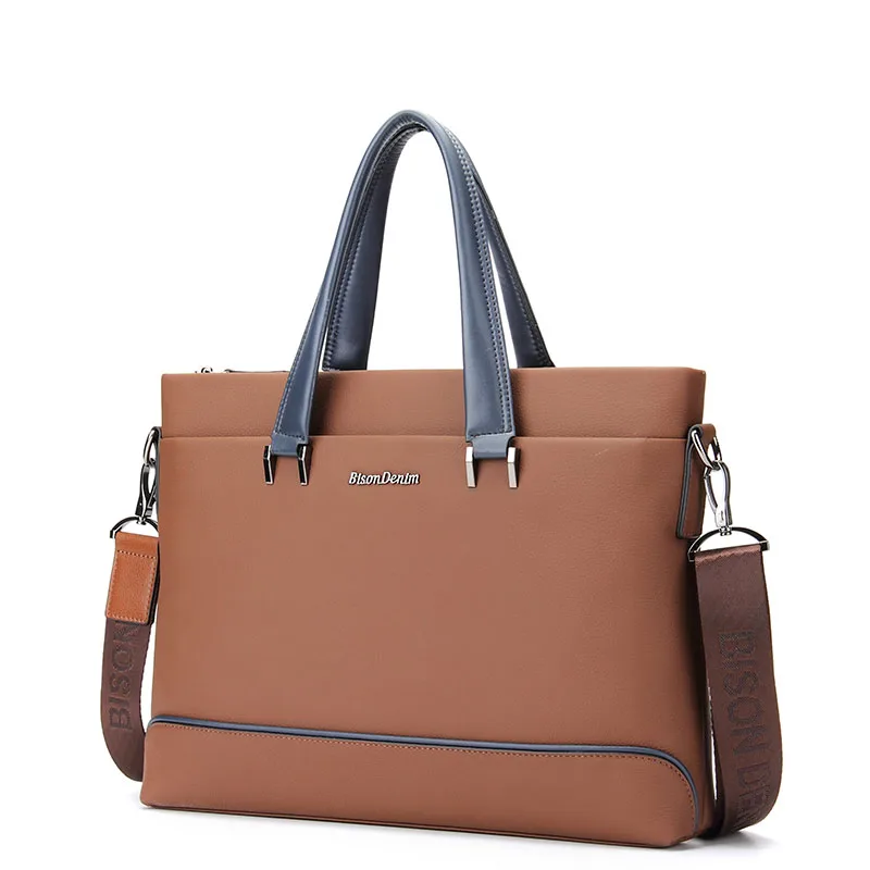 BISON DENIM fashion men bag genuine leather handbag shoulder bags business men briefcase cowhide laptop bag