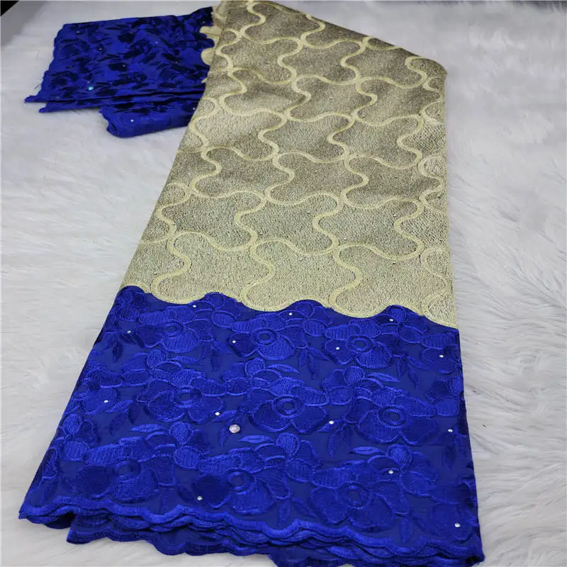 

5 Yard Dry Lace Fabric Latest Heavy Beaded Embroidery African 100% Cotton Swiss Voile Popular Dubai Style For Party ! HL122109