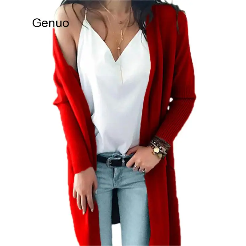 Длинный кашемировый женский кардиган цвета хаки однотонный вязаный свитер