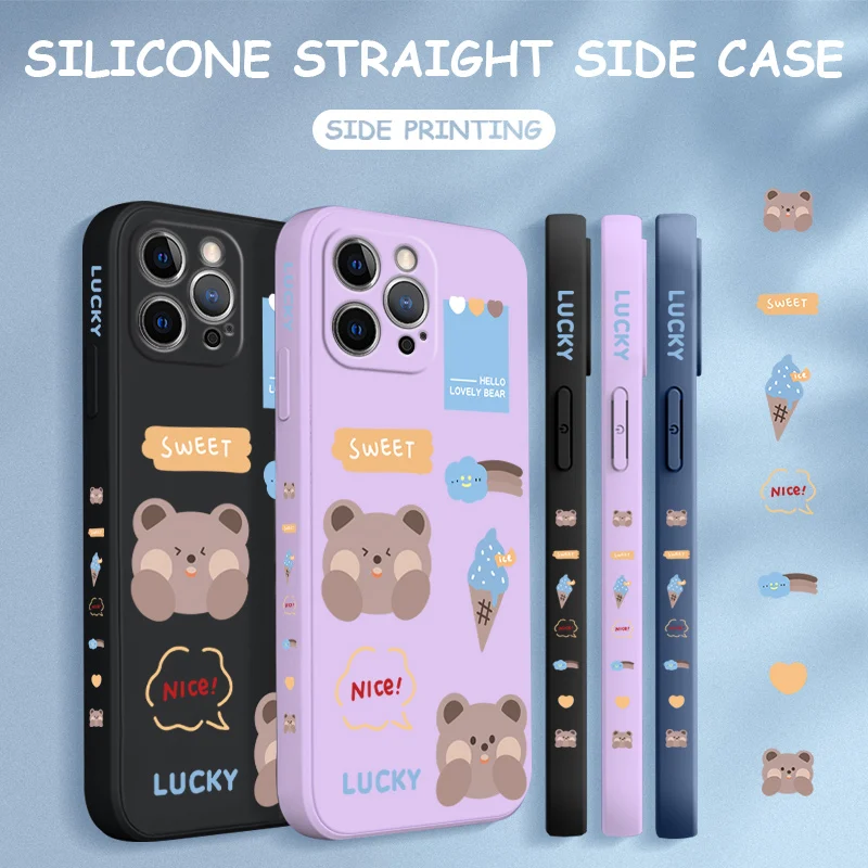 

Phone Case For Xiaomi 9SE 9T 11 6 6X 8 10T Poco X2 F2 F3 X3 M3 NFC Pro GT Lite NE 5G Cartoon Bear Edge Pattern Silicone Cover