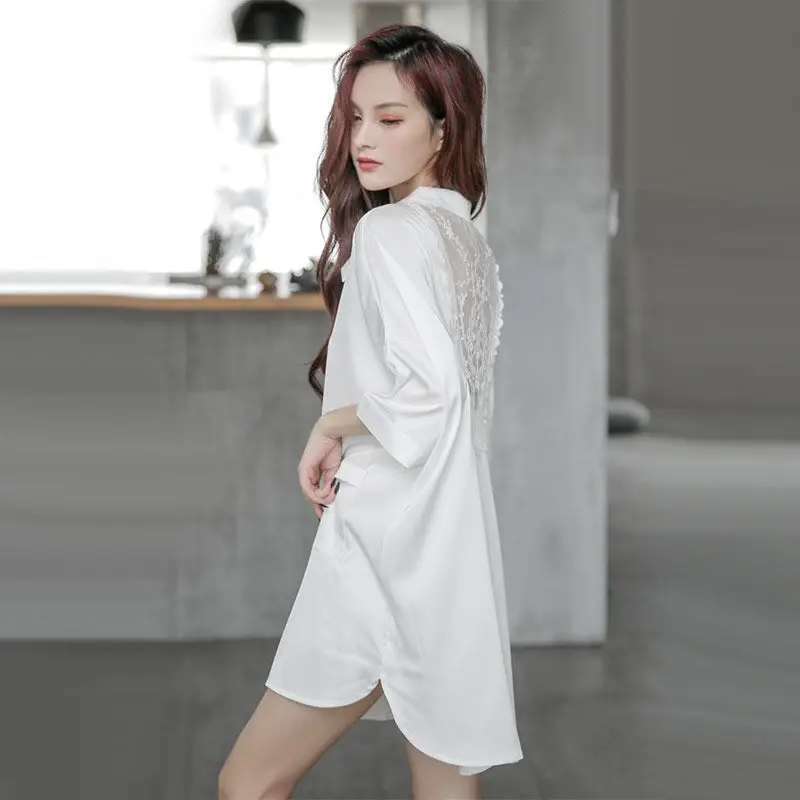 

Summer Korean Style Chiffon Blouse Female Turn-down Collar Pockets Half Sleeve White Lace Shirt Women Loose Casual Ladies Tops