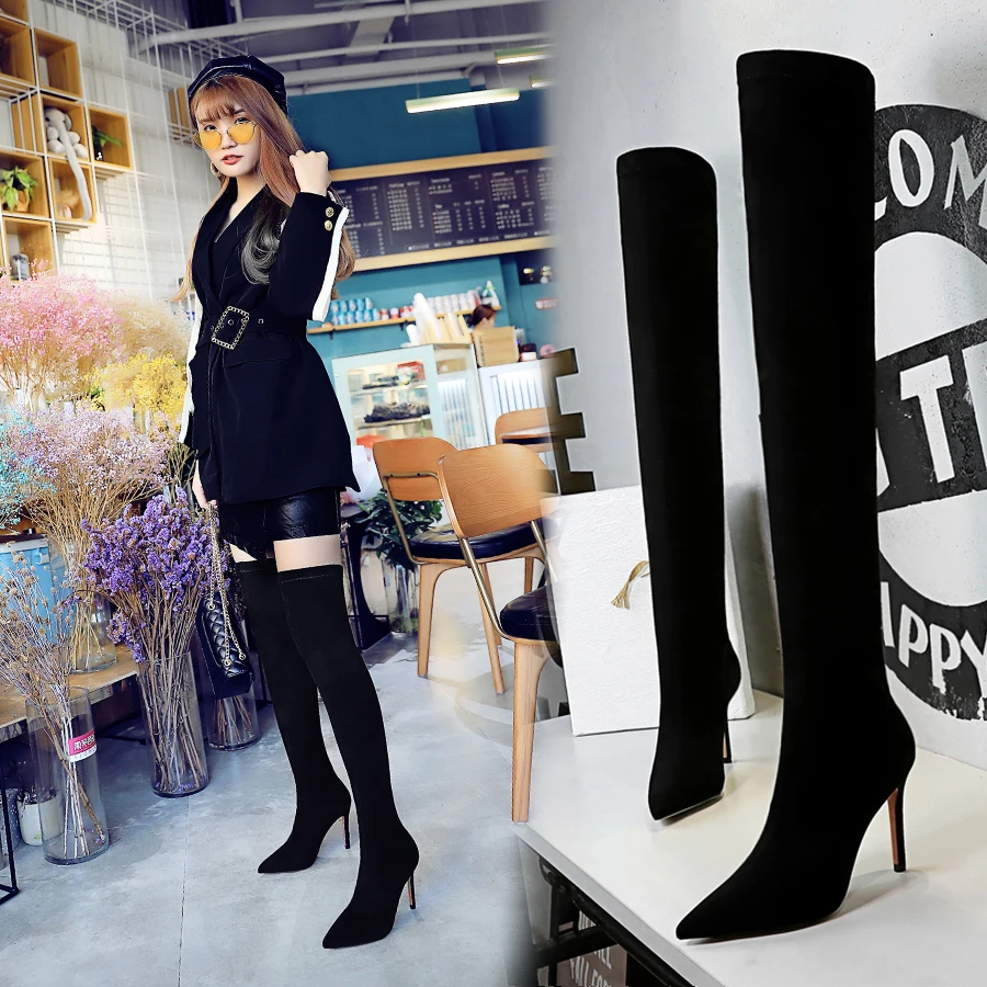 Высокие Сапоги выше колена Зимние Женская пикантная обувь до бедра из эластичной