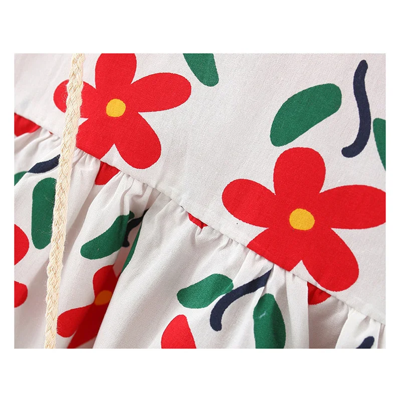 

New Floral Bow Dress with Straw Bag Big Bow Princess Dresses for Girls Clothes Cotton Travel Beach Sundress Baby Summer Dress