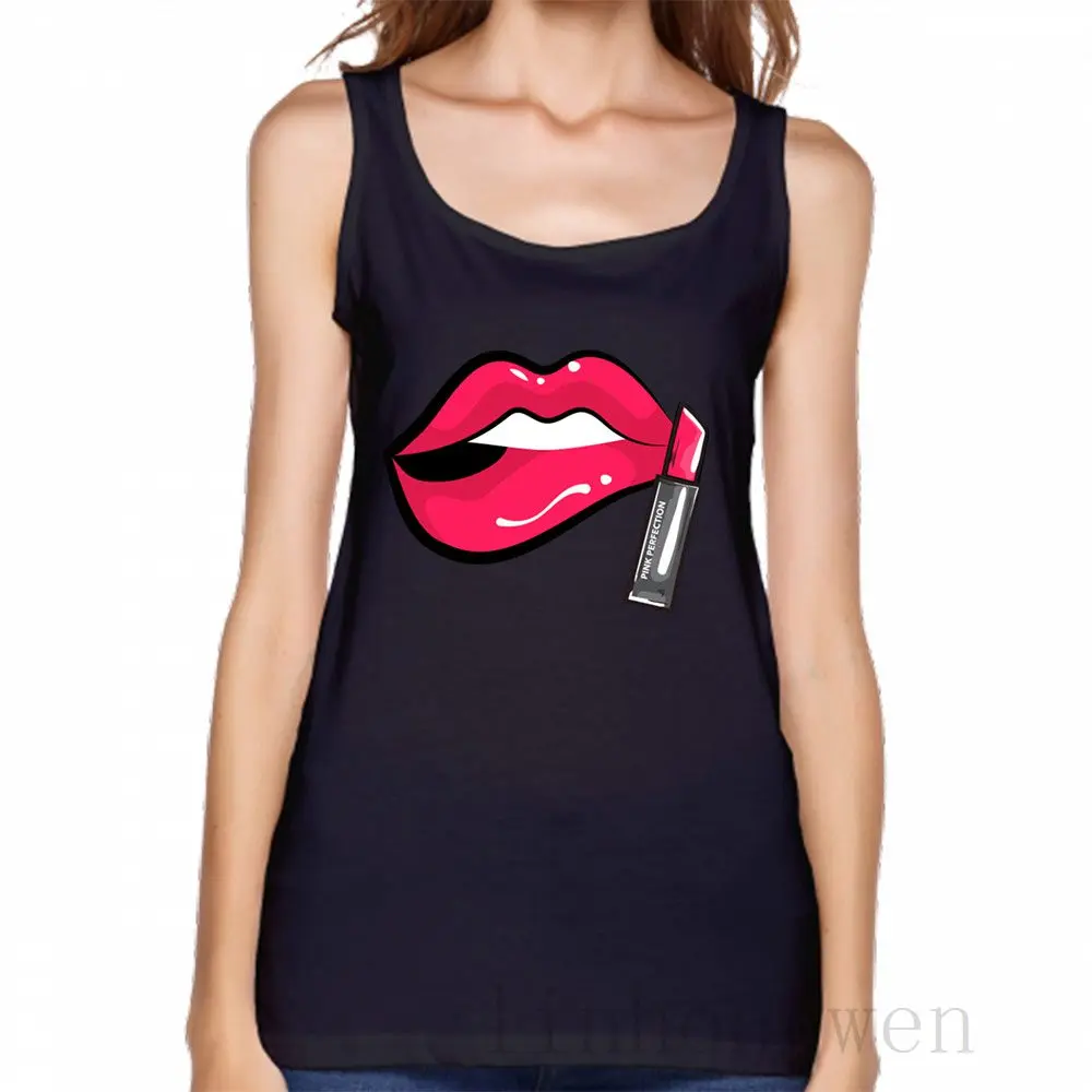 

Майка женская с надписью и графическим рисунком, Топ розового цвета с помадой, пикантная губная помада, в европейском стиле, весна-осень