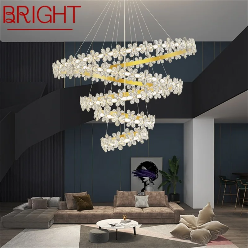 

BRIGHT Gold Luxury Chandeliers Light Contemporary Round Crystal LED Brass Pendant Lamp Home Fixture for Living Room