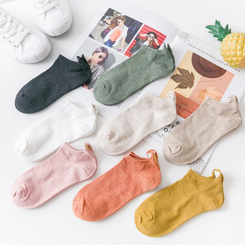 Fashion Socks Women's New Style Five Pairs of Women's Pure Cotton Candy-Colored Cartoon Short Socks Heart Casual Animal Funny