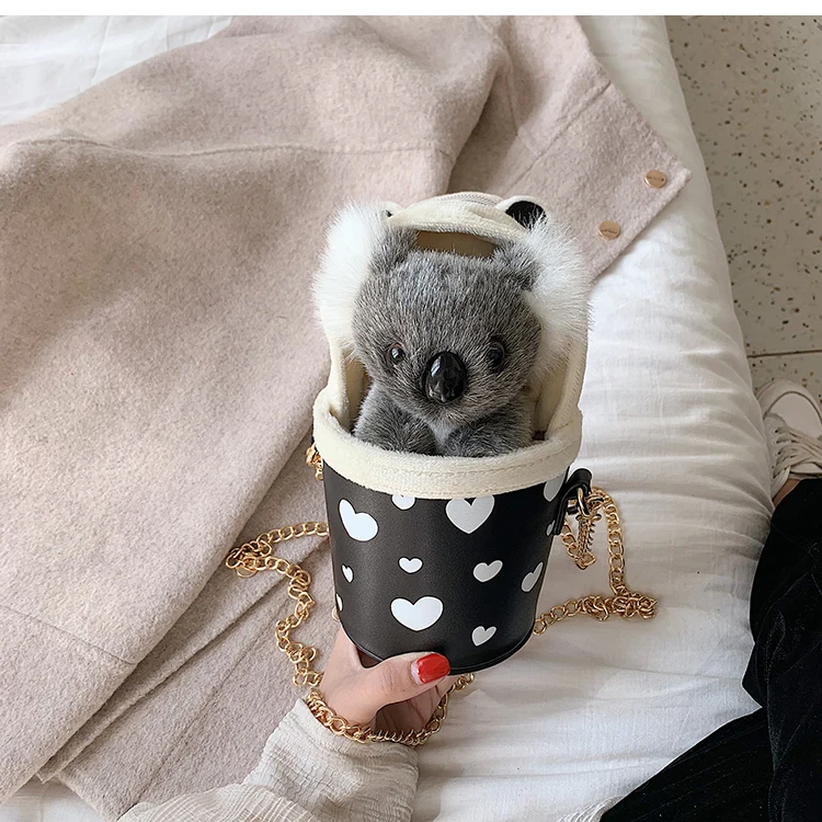 Черный Милый дизайн коала PU кожа Повседневная модная женская сумка через плечо сумка-тоут с кошельком мини-сумка-мешок - Цвет: Черный