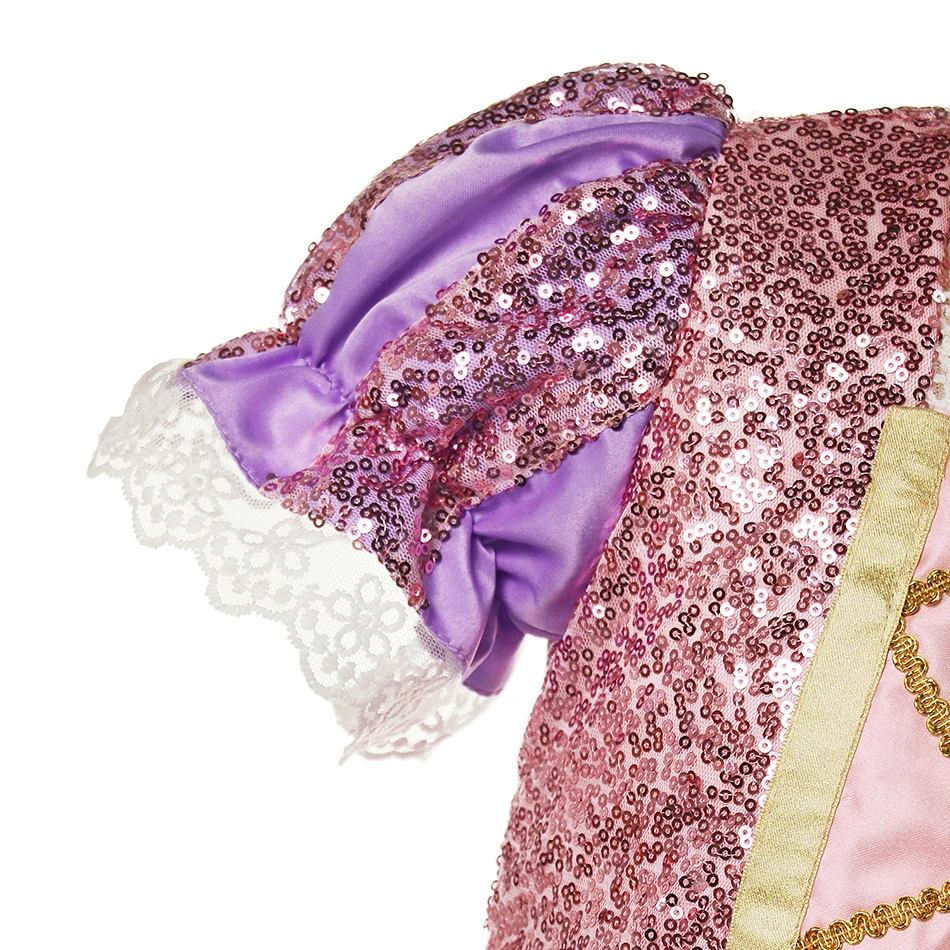 Disney Tangled Princess Costume for Girls Short Sleeve Sequined Mesh Ball Gown Kid Exquisite Rapunzel Party Dress Christmas Robe