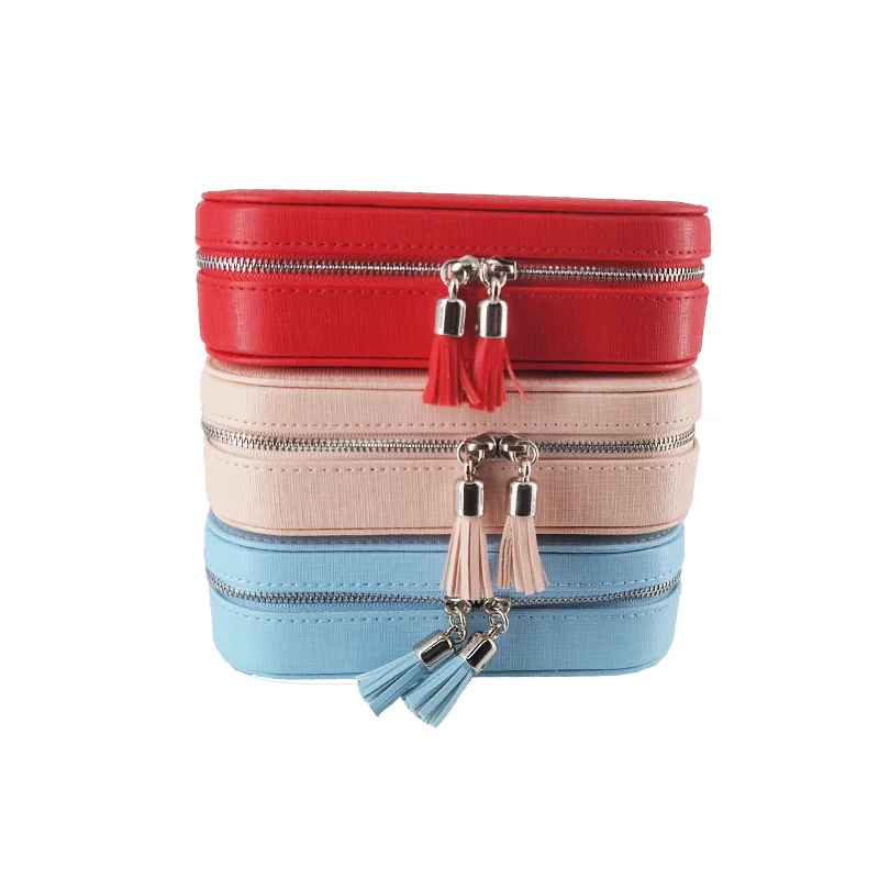 

Jewelry Organizer Display Travel Jewelry Case Boxes Portable Jewelry Box Zipper Leather Storage Joyeros Organizador De Joyas