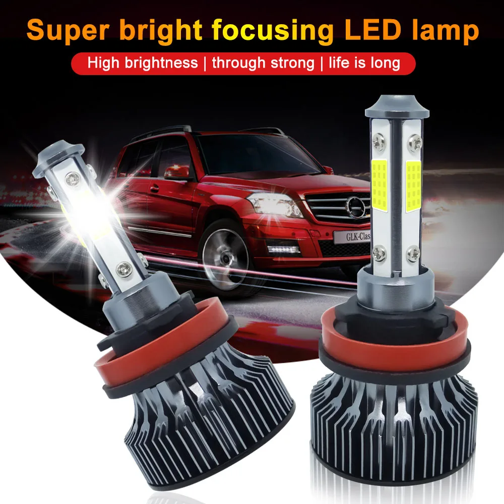 

2Pcs 80W 16000LM 4-Sides Mini Car Haedlight H7 H8 H9 H11 H4 880 LED 9005 9006 6500K Auto Fog Light 12V LED Bulb