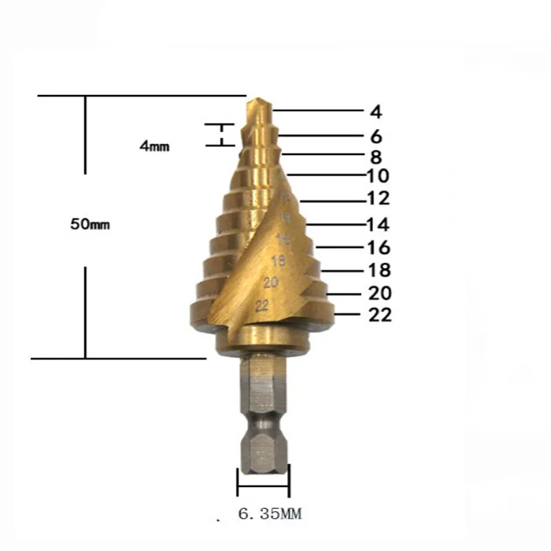 1 шт. ступенчатое сверло с шестигранным хвостовиком 4-22 мм | Инструменты