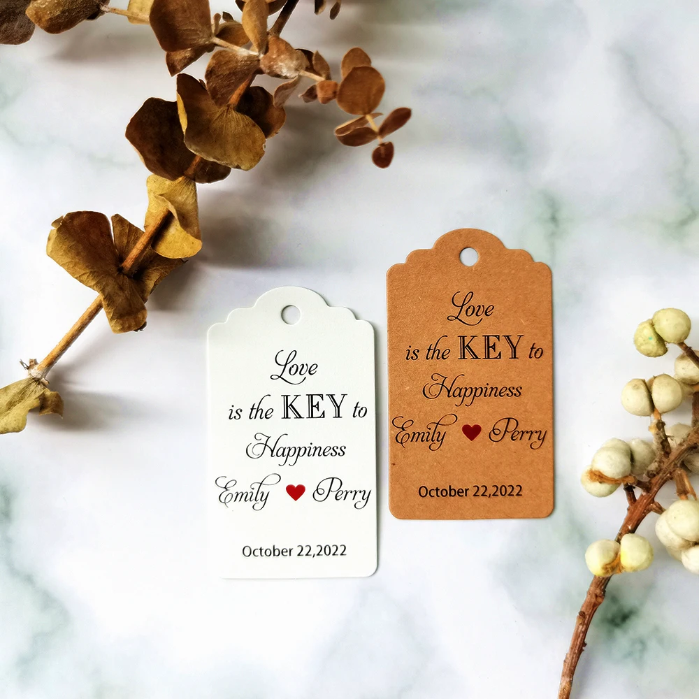 

JD72-100 Pcs 35x62mm White Label Products Custom Bottle Label Wedding Love Is The Key To Happiness Wedding Decoration