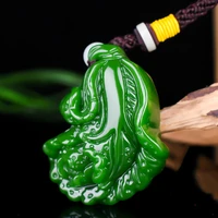 chinese natural green jade cabbage pendant necklace hand carved charm jadeite jewelry amulet gifts for men women