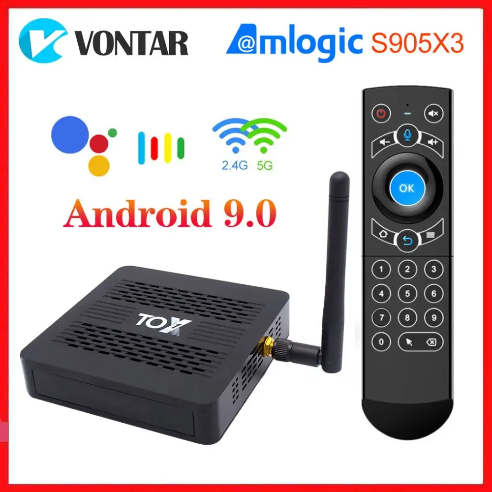 

ТВ-приставка TOX1, Android 2,4, 4 + 32 ГБ, Amlogic S905X3, 1000 ГГц, двойной Wi-Fi, BT 4,2, 4K