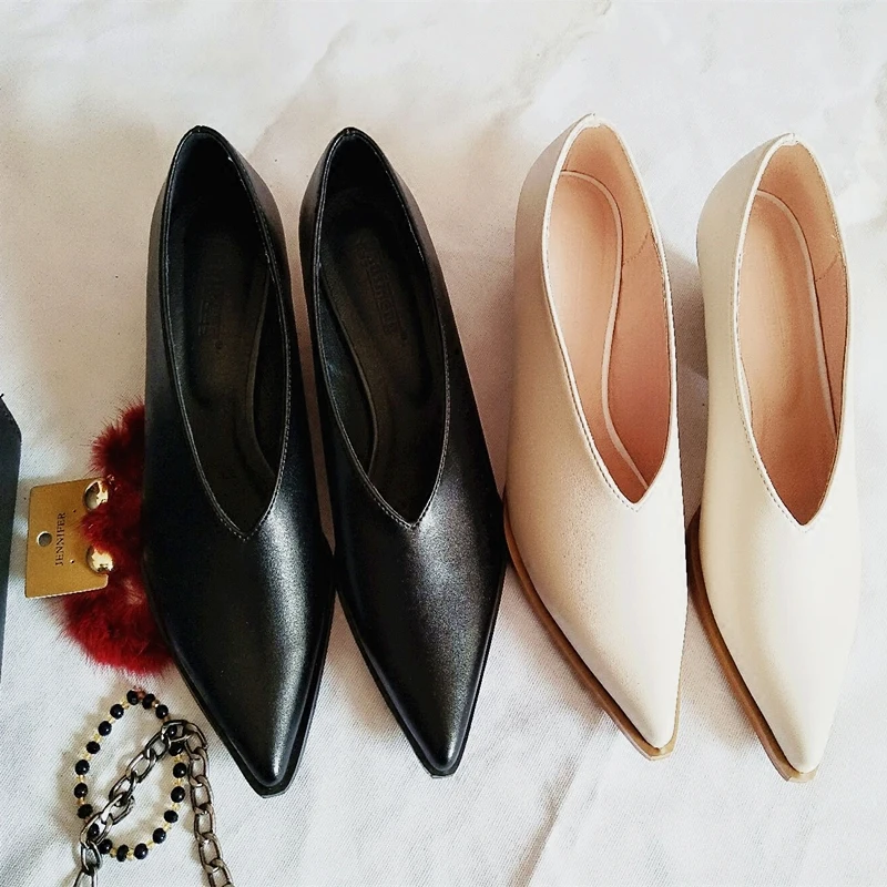 Женские туфли из натуральной кожи с V образным вырезом|Женские туфли| |