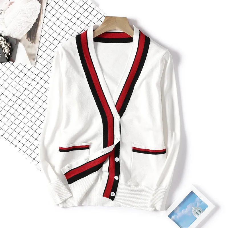 Женский трикотажный кардиган с V-образным вырезом и длинными рукавами |