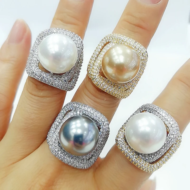 

missvikki 2020 Trendy Twist Pearl Statement Rings for Women Cubic Zircon Finger Rings Beads Charm Ring Bohemian Beach Jewelry