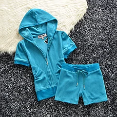 

Женский Бархатный спортивный костюм YICIYA, короткий топ с коротким рукавом и короткие брюки небесно-голубого цвета с надписью на молнии