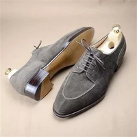men fashion trend business casual party dress shoes handmade gray suede classic round toe low heel lace up oxford shoes 7kg517