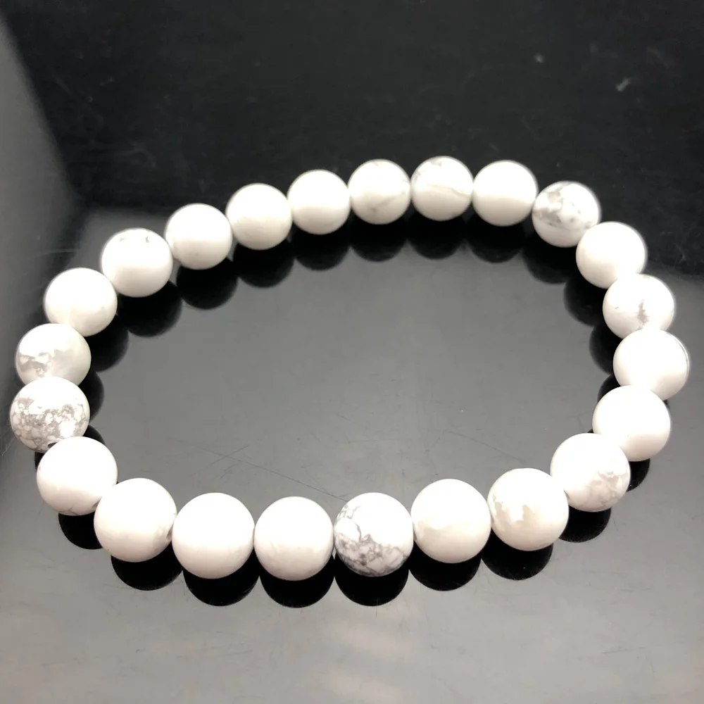 White Turquoise Натуральная чакра из бисера рок браслет для мужчин 8 мм натуральный камень Лава тигровый глаз матовый черный оникс бусины из лечебных камней очарование Йога женские ювелирные изделия - Окраска металла: White Turquoise