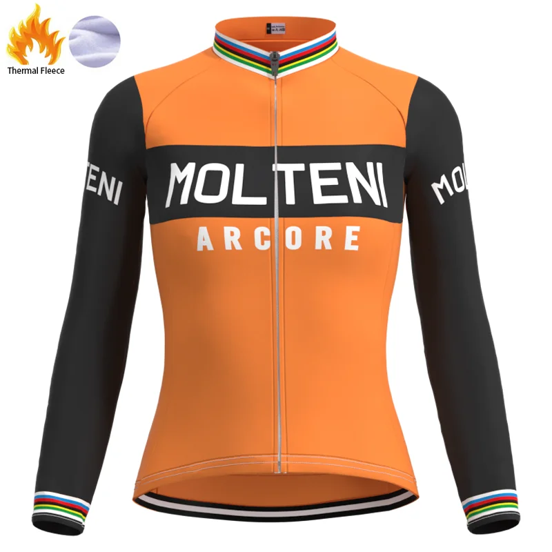 1987 соревнования MOLTENI Команда Женщины Ретро Велоспорт Джерси флис длинные рукава
