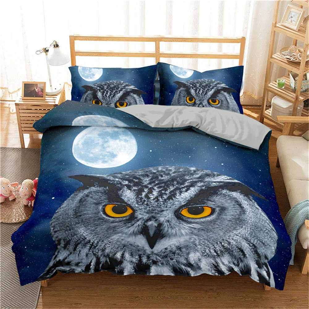 

Lovely Owl Duvet Cover Set Night Sky Bedding Set For Adults Bedclothes 2/3pcs Queen King Double Single Size Bed Set