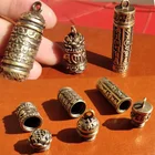 Полый латунный цилиндр с подвеской в виде бутылки Будды, брелок, ювелирные изделия ручной работы, Винтаж, контейнер, коробка для таблеток, брелоки в виде бутылок