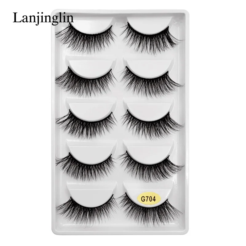 LANJINGLIN, 5 пар, полосы, норковые ресницы, 3d, Длинные Накладные ресницы, макияж, толстые, накладные ресницы, объем, норковые ресницы, наращивание# G7 - Цвет: G704
