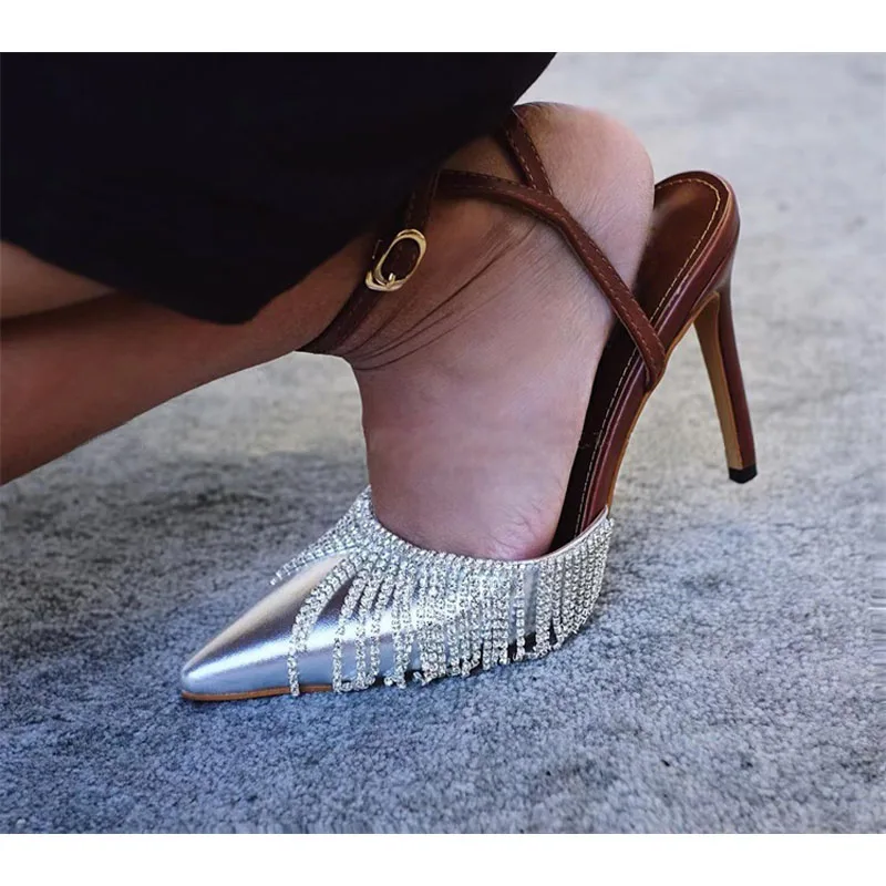 Босоножки женские из овечьей кожи высокий каблук заостренный носок квадратный