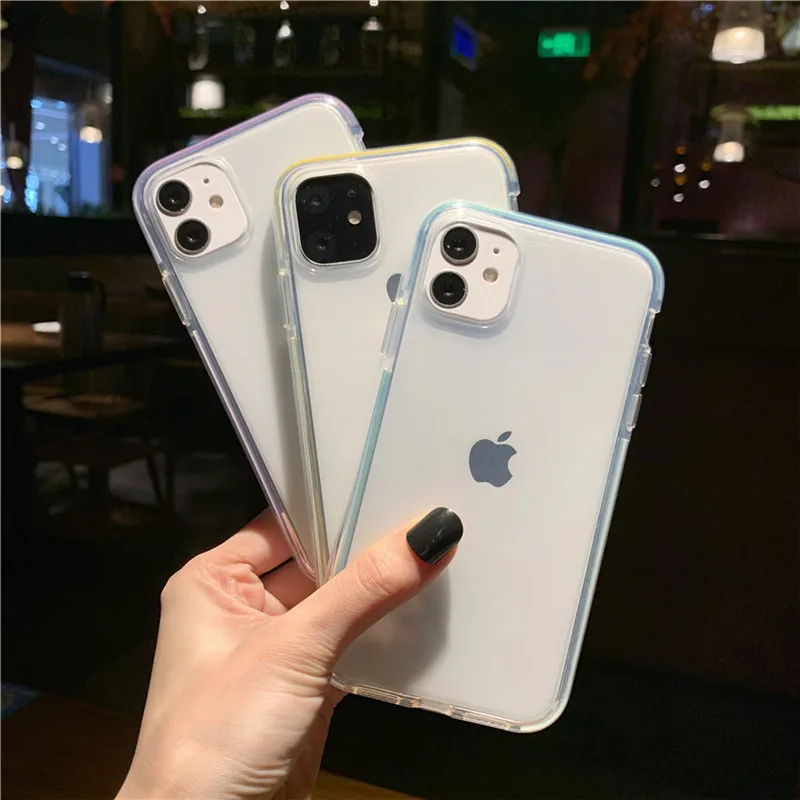 

iPWSOO For iPhone 12 Pro Phone Case Color Border Transparent Candy Color Case For iPhone 11 Pro SE2 X Xs MAX XR 7 8 Plus Cover
