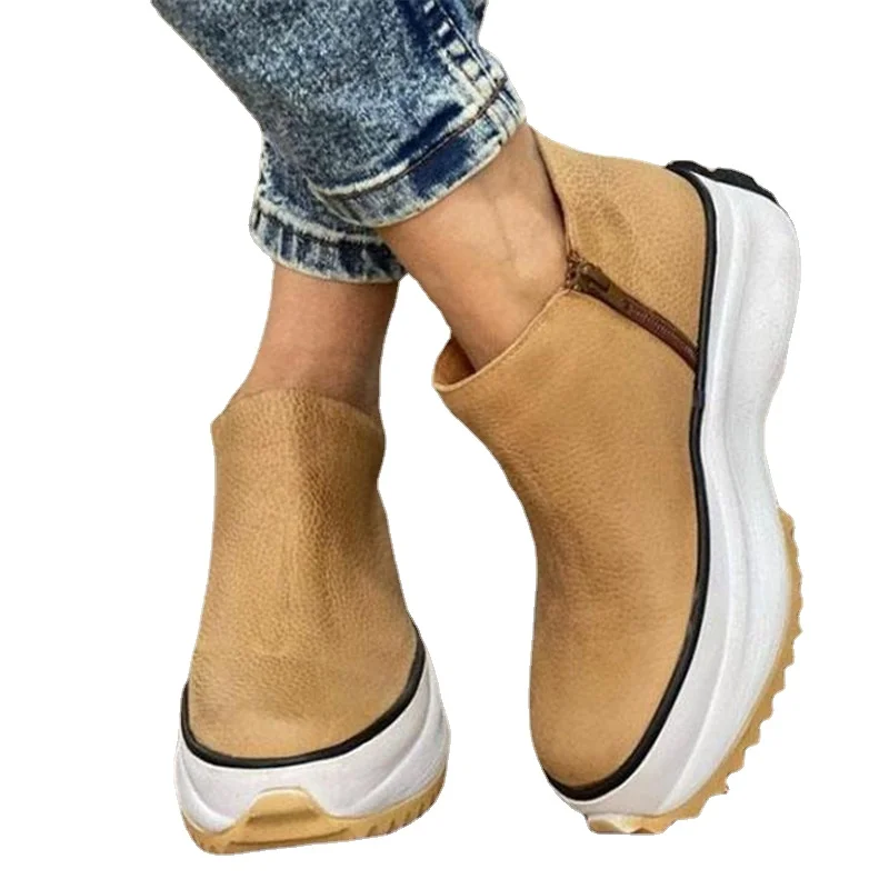 Plus Size 43 New Winter Wedges Women Boots Comfortable Ankle Boots Shoes Round Toe Lace Up and Zip Thicken Botas De Mujer